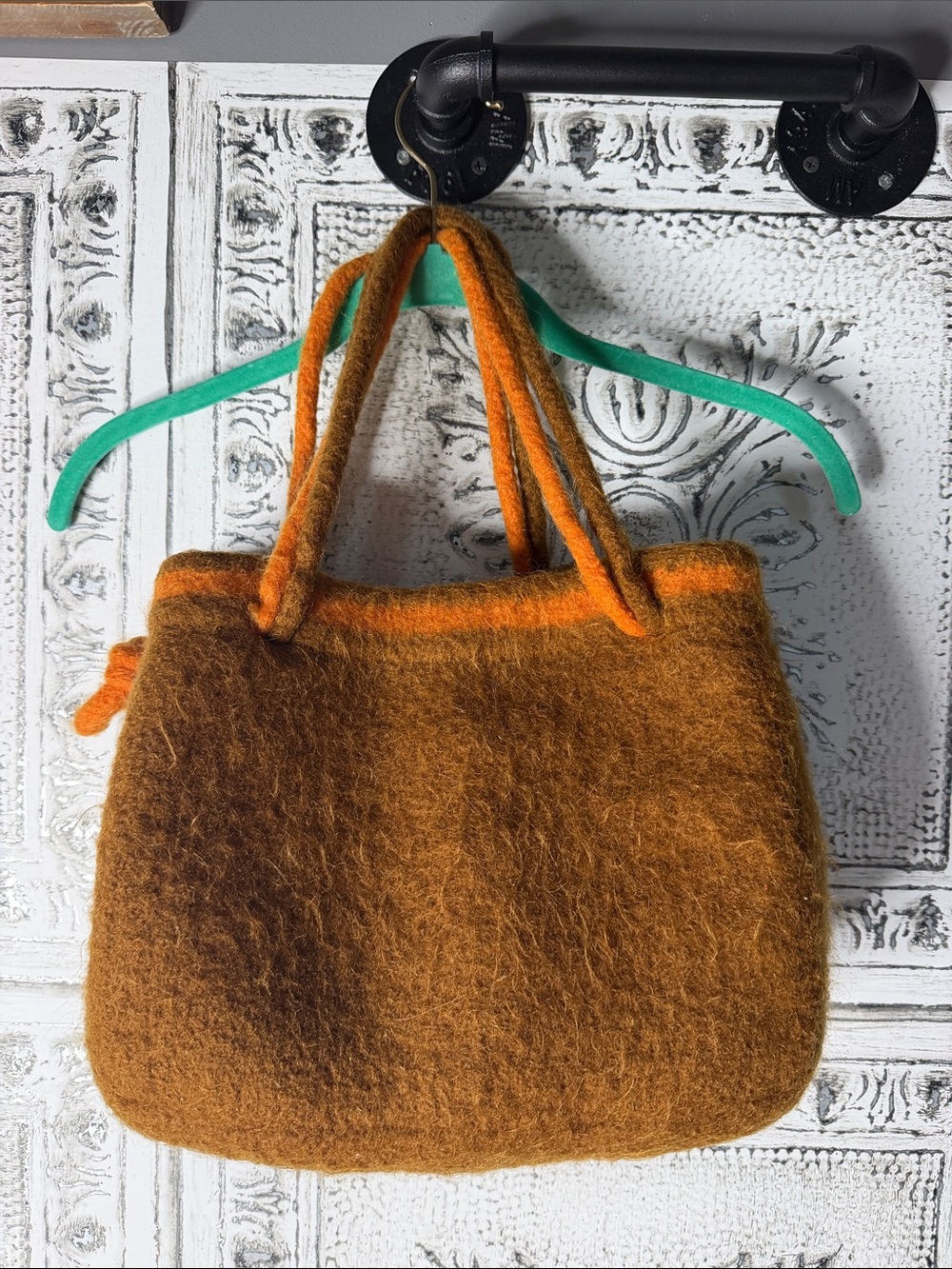 Felted Brown and Orange Tote Bag - Women Bags